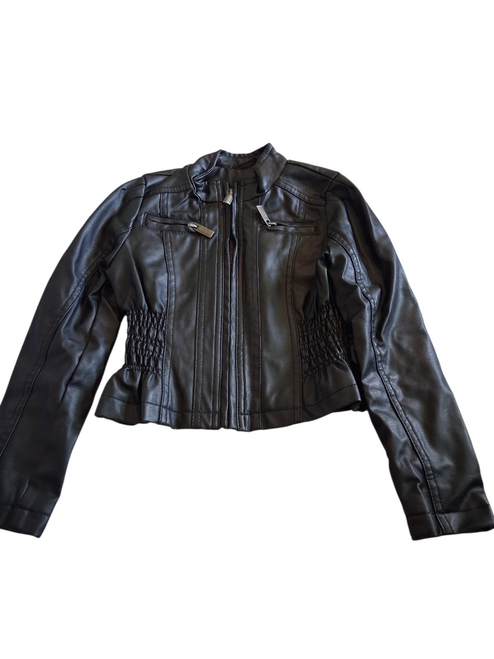 Girls Black Faux Leather Zip Front Jacket